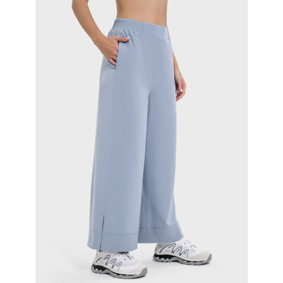 Slit Wide Leg Active Pants Light Blue / 4 Apparel and Accessories