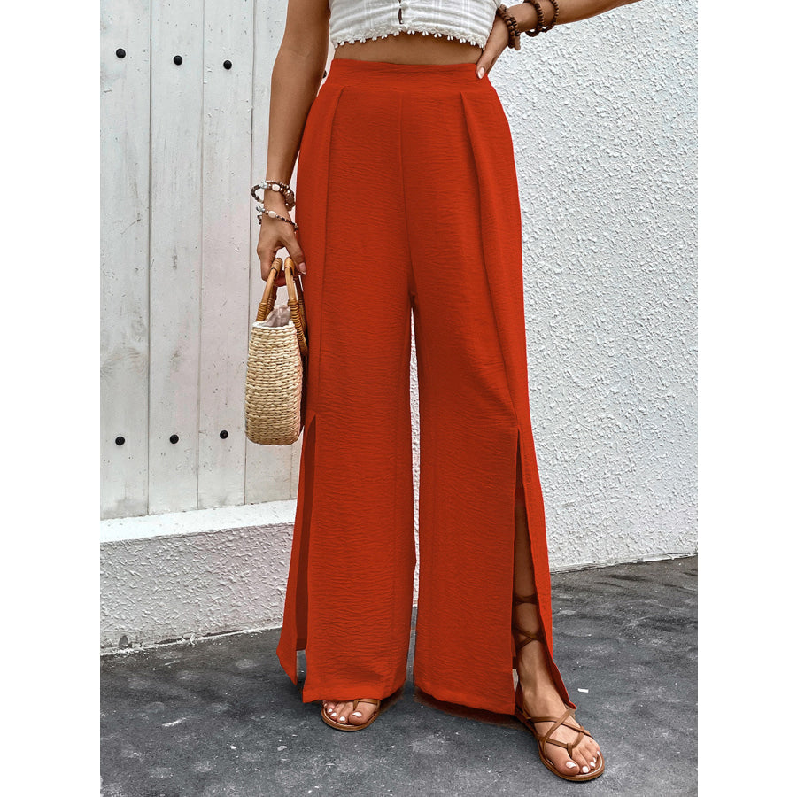 Slit Wide Leg Pants Apparel and Accessories