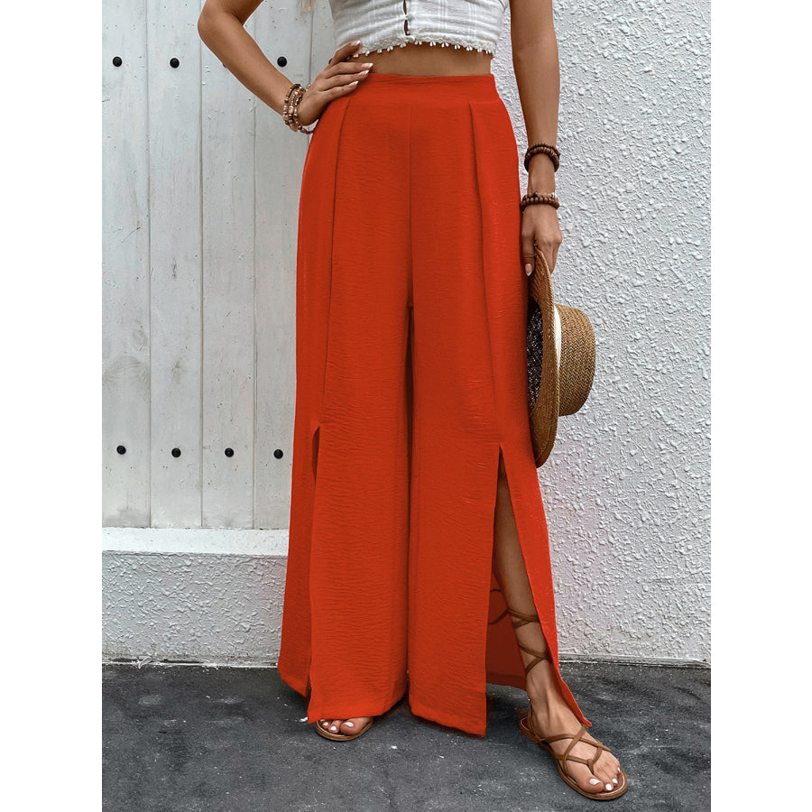 Slit Wide Leg Pants Apparel and Accessories