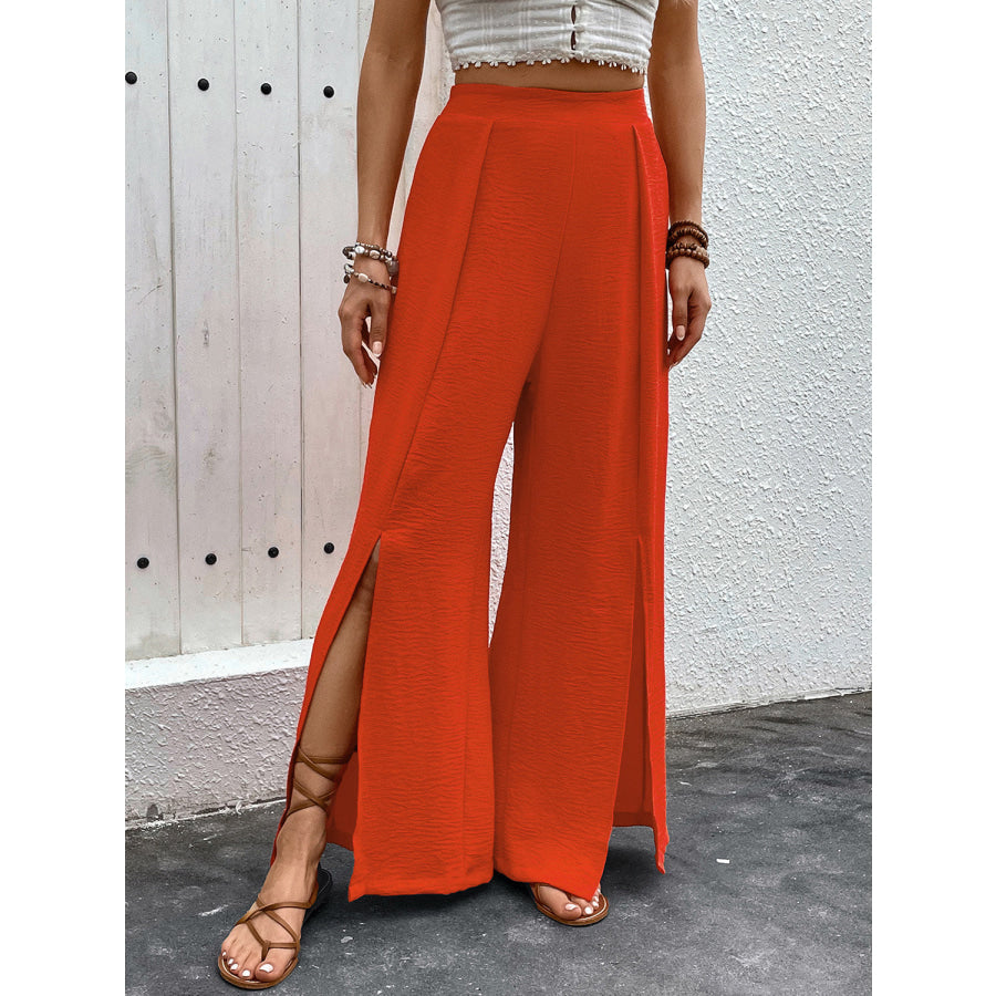 Slit Wide Leg Pants Orange-Red / S Apparel and Accessories