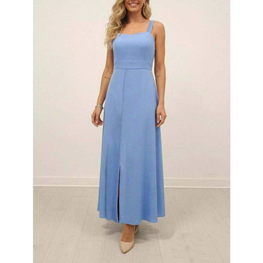 Slit Wide Strap Maxi Dress Blue / S Apparel and Accessories