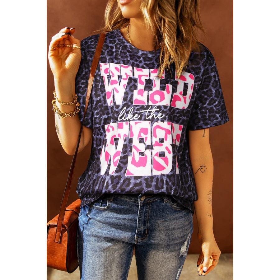 Slogan Graphic Leopard Tee Dark Navy / S