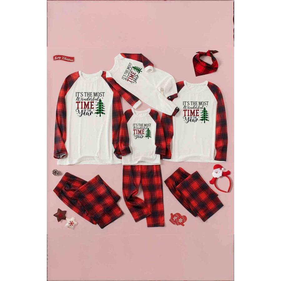 Slogan Graphic Top and Plaid Pants Set