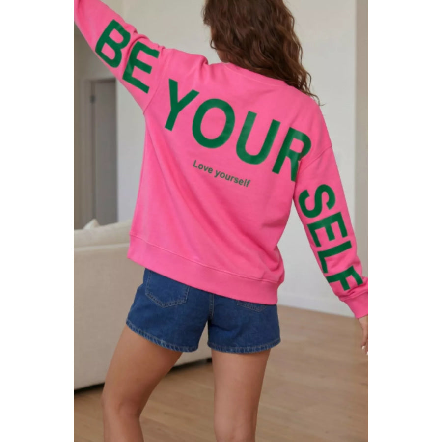 Slogan Print Round Neck Long Sleeve Sweatshirt Apparel and Accessories