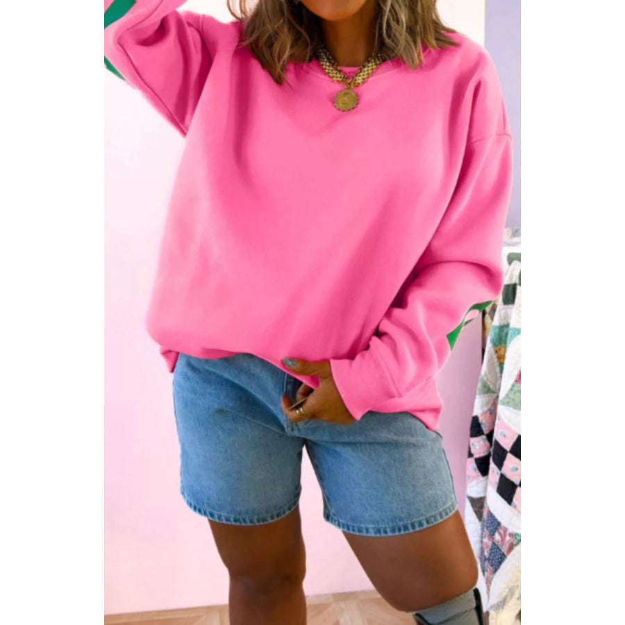 Slogan Print Round Neck Long Sleeve Sweatshirt Hot Pink / S Apparel and Accessories
