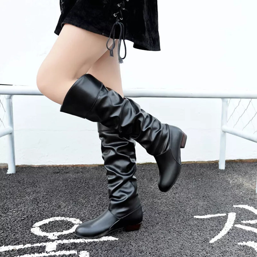 Slouch Block Heel Boots Black Low Heel / 35 Apparel and Accessories