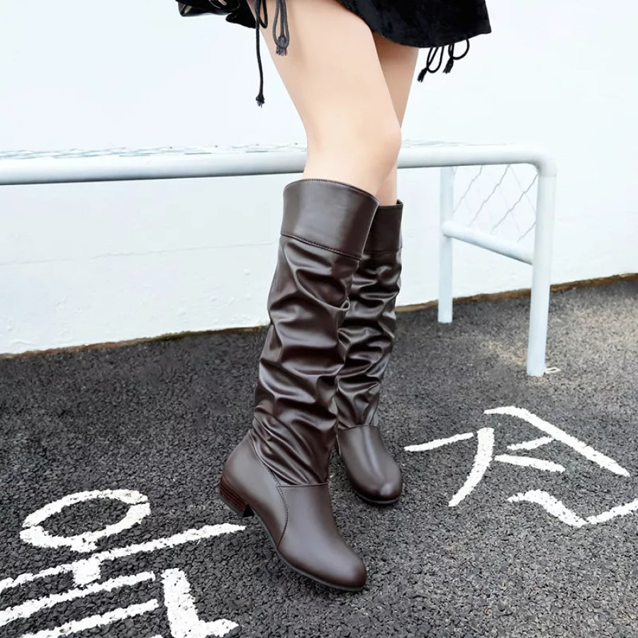 Slouch Block Heel Boots Coffee Low Heel / 35 Apparel and Accessories