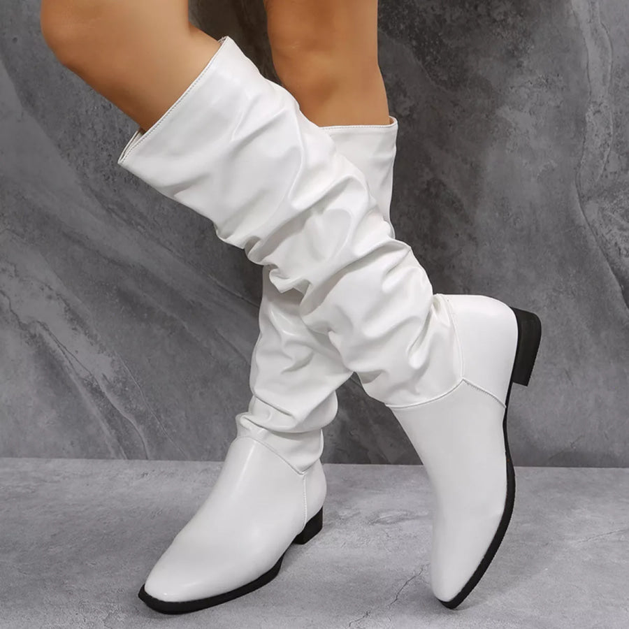 Slouchy Block Heel Boots White / 36 footwear