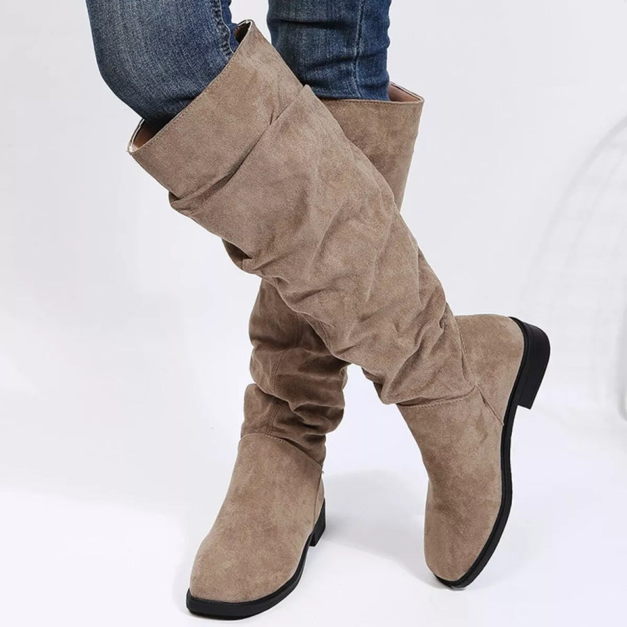 Slouchy Knee High Boots Khaki / 35 Apparel and Accessories