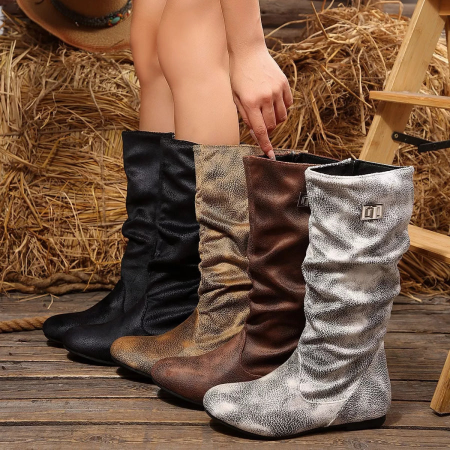 Slouchy Mid-Calf Boots Apparel and Accessories