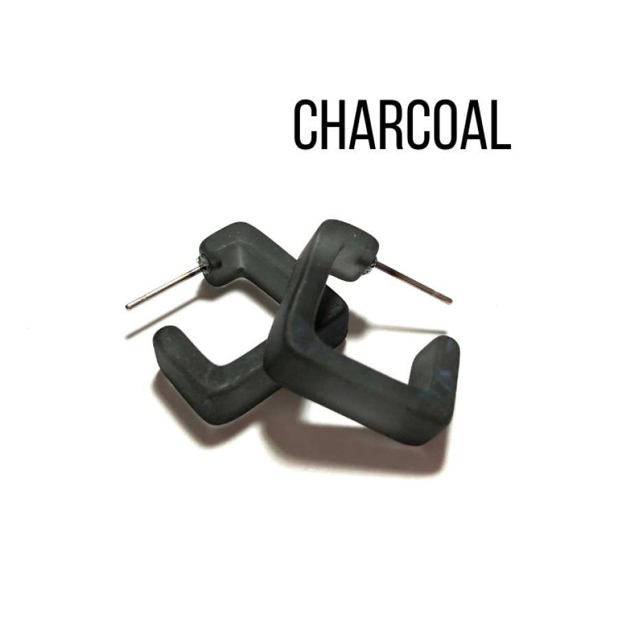 Small Square Hoop Earrings Charcoal Square Hoops