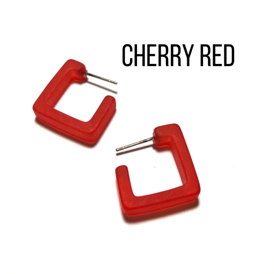 Small Square Hoop Earrings Cherry Red Square Hoops