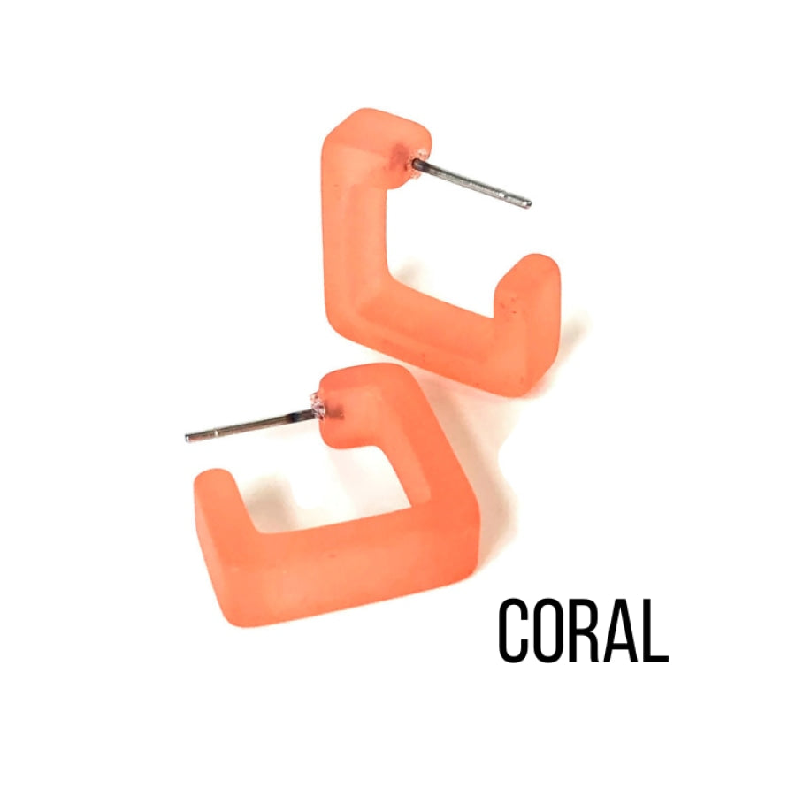 Small Square Hoop Earrings Coral Square Hoops