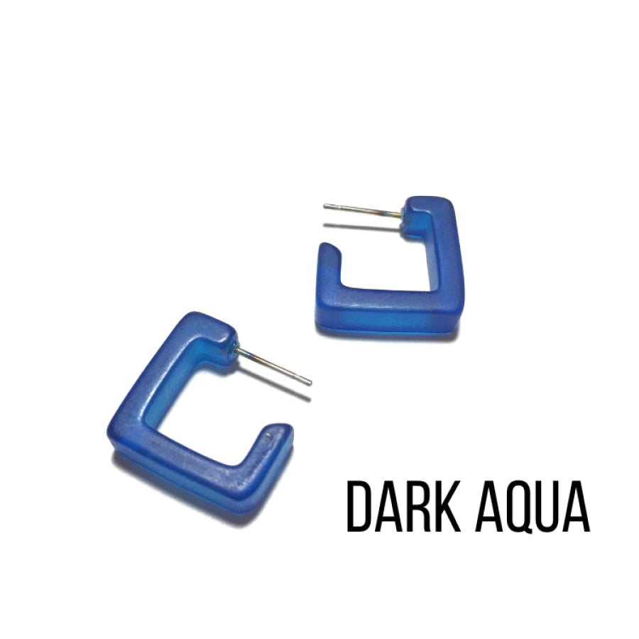 Small Square Hoop Earrings Dark Aqua Square Hoops