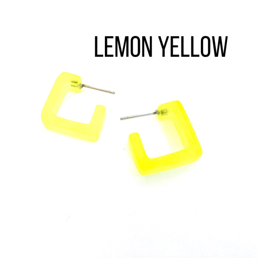 Small Square Hoop Earrings Lemon Yellow Square Hoops