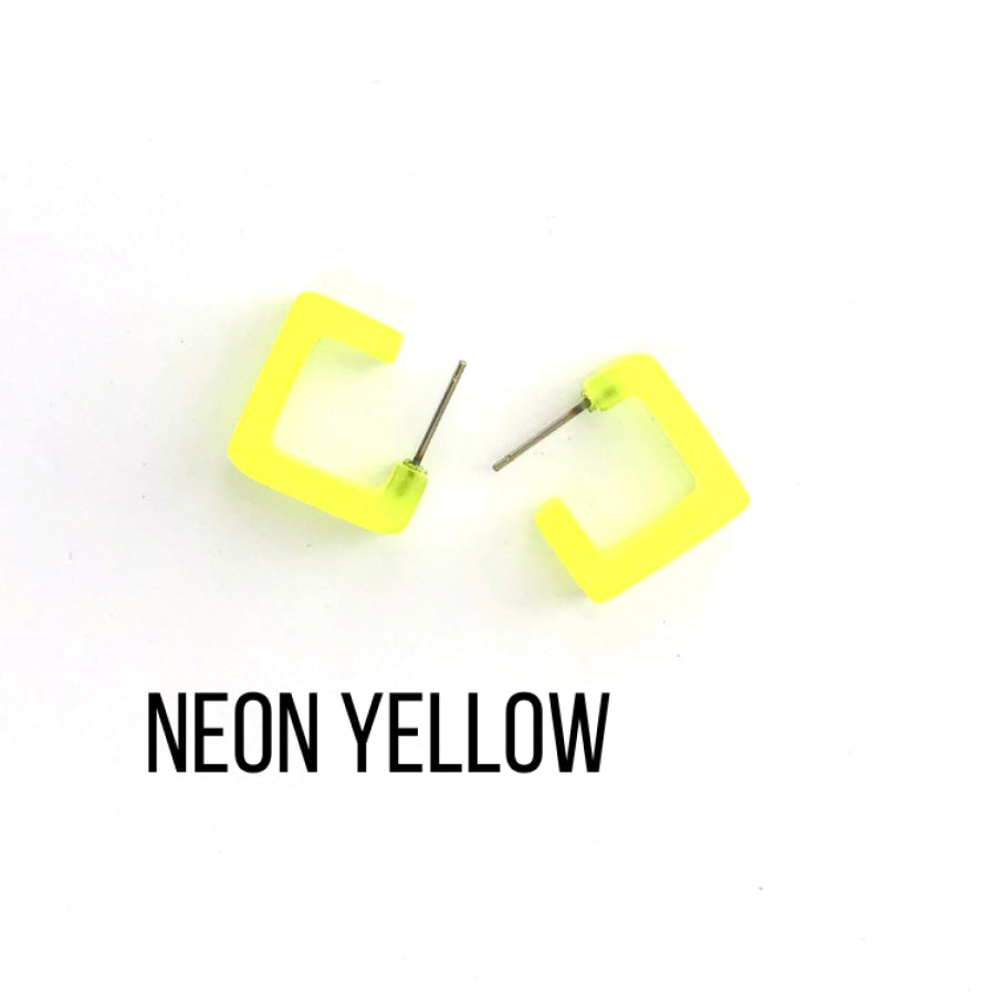 Small Square Hoop Earrings Neon Yellow Square Hoops