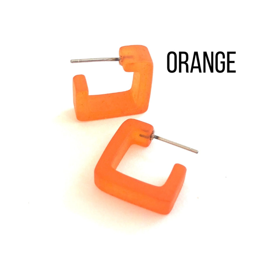 Small Square Hoop Earrings Orange Square Hoops