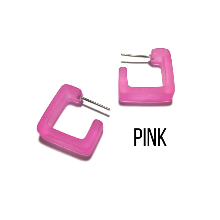 Small Square Hoop Earrings Pink Square Hoops