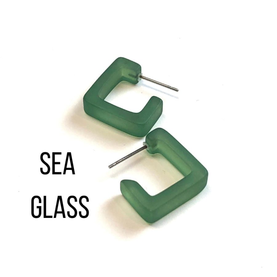 Small Square Hoop Earrings Sea Glass Square Hoops