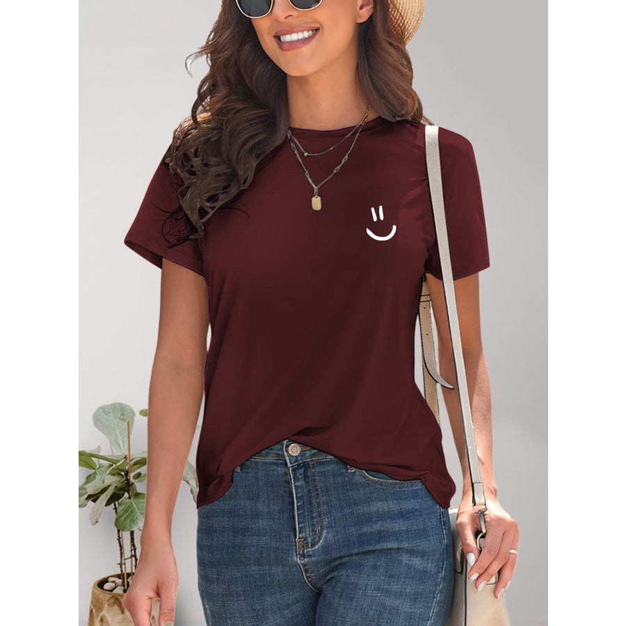 Smile Graphic Round Neck Short Sleeve T - Shirt Apparel and Accessories