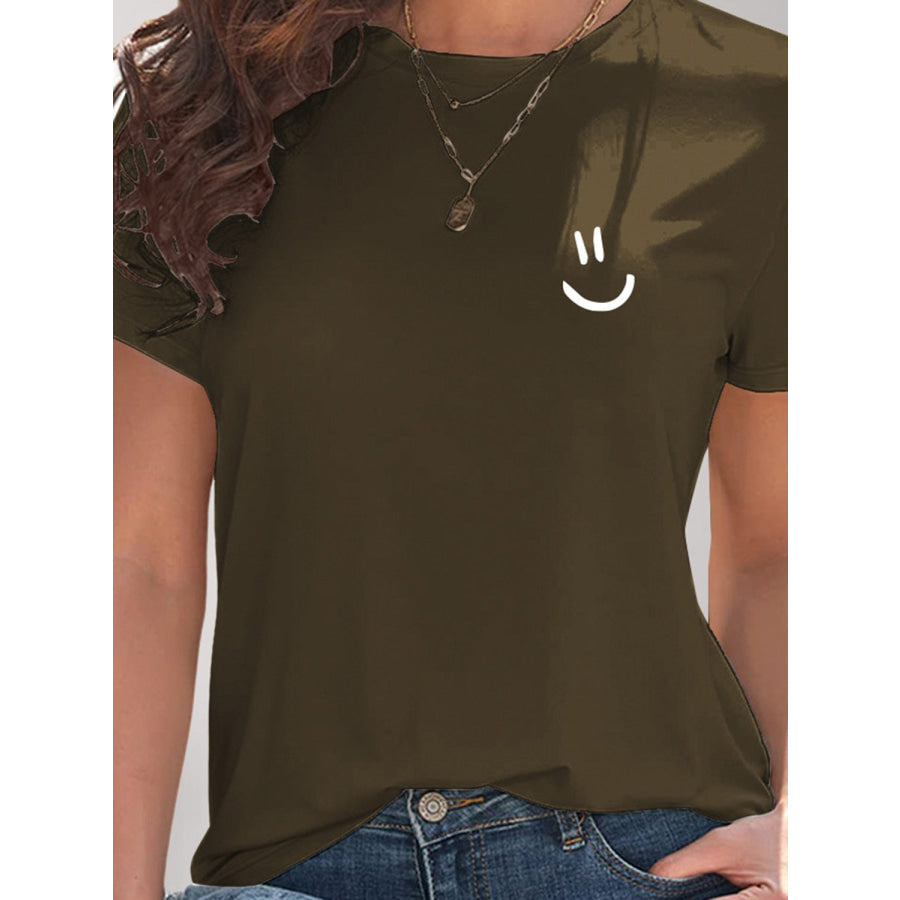 Smile Graphic Round Neck Short Sleeve T - Shirt Apparel and Accessories