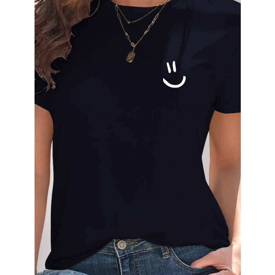 Smile Graphic Round Neck Short Sleeve T - Shirt Apparel and Accessories