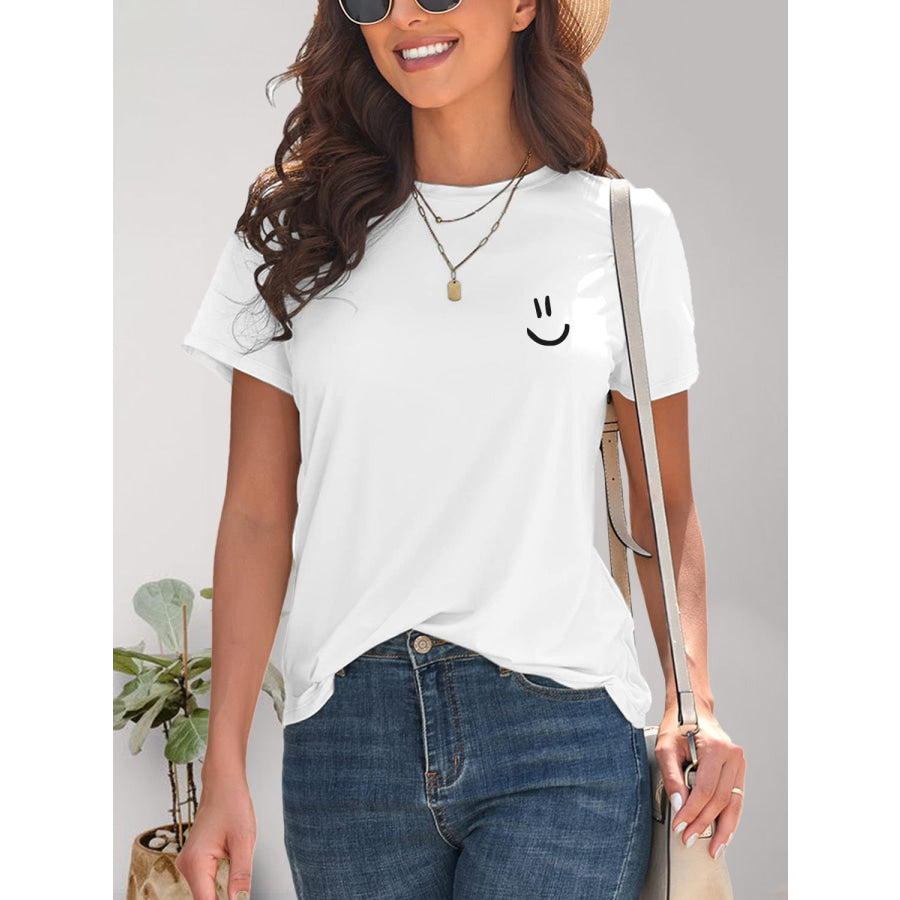 Smile Graphic Round Neck Short Sleeve T - Shirt White / S Apparel and Accessories