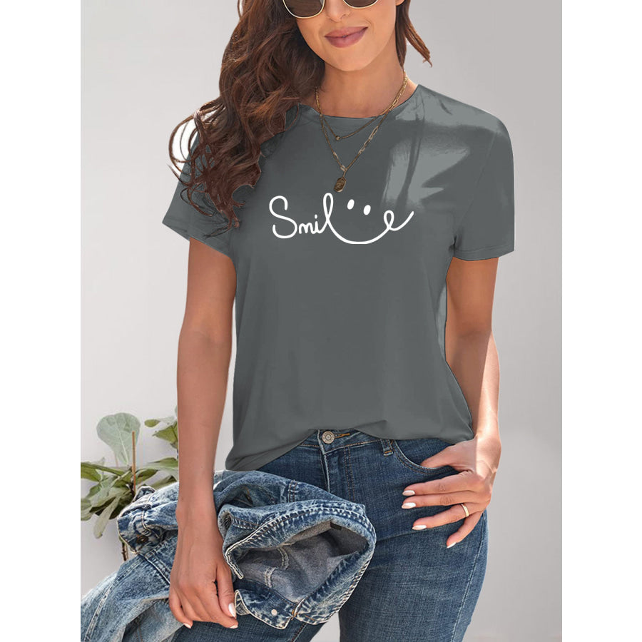 SMILE Round Neck Short Sleeve T-Shirt Apparel and Accessories