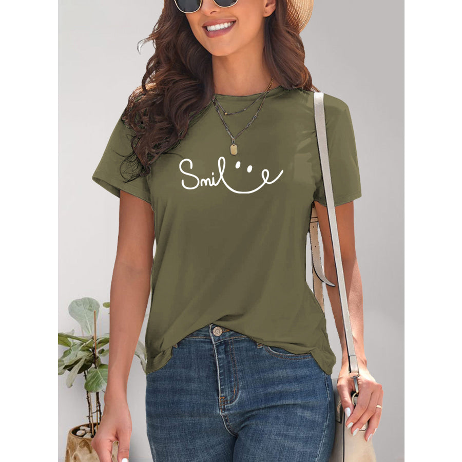 SMILE Round Neck Short Sleeve T-Shirt Apparel and Accessories