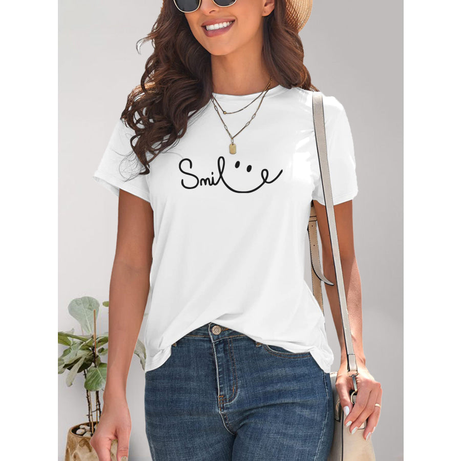 SMILE Round Neck Short Sleeve T-Shirt Apparel and Accessories