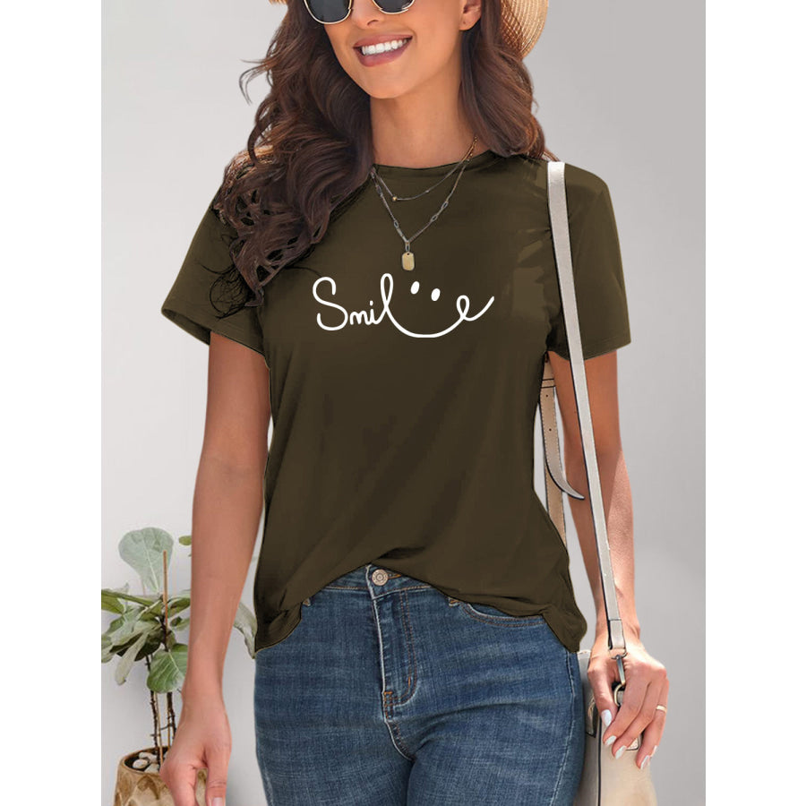 SMILE Round Neck Short Sleeve T-Shirt Apparel and Accessories