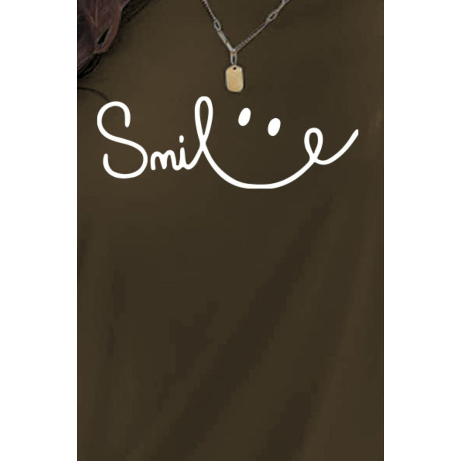 SMILE Round Neck Short Sleeve T-Shirt Olive Brown / S Apparel and Accessories