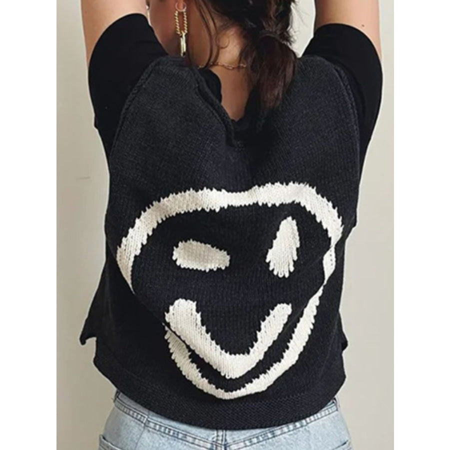 Smiley Round Neck Sweater Vest Apparel and Accessories