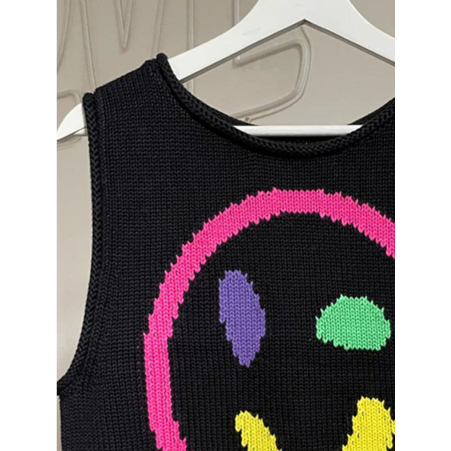 Smiley Round Neck Sweater Vest Apparel and Accessories