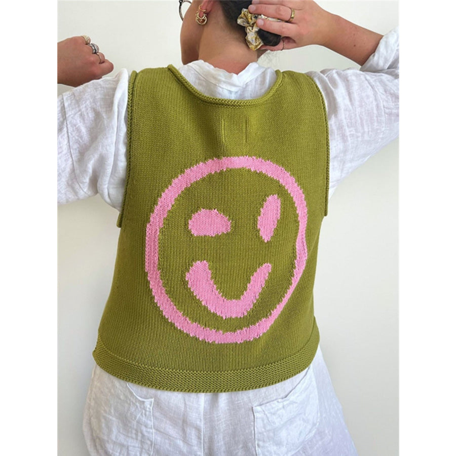 Smiley Round Neck Sweater Vest Apparel and Accessories