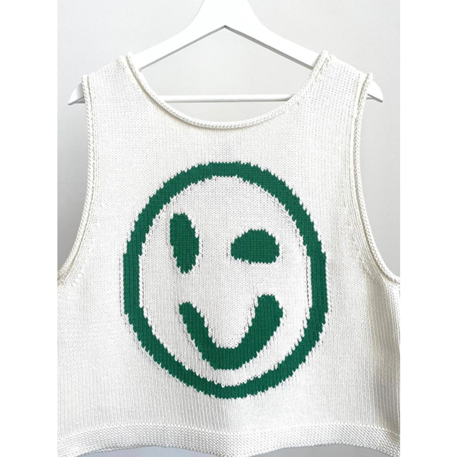 Smiley Round Neck Sweater Vest Apparel and Accessories