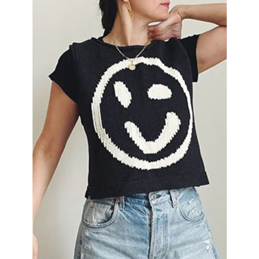 Smiley Round Neck Sweater Vest Apparel and Accessories