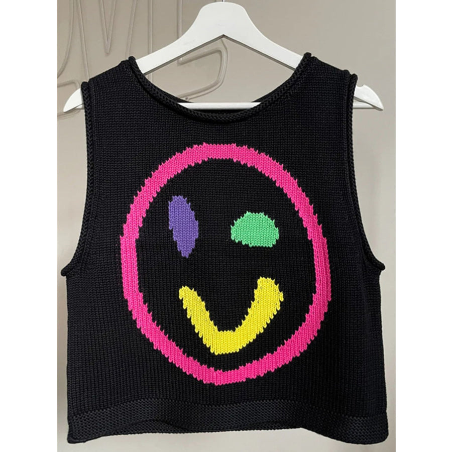 Smiley Round Neck Sweater Vest Apparel and Accessories