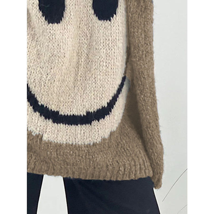 Smiling Face V-Neck Long Sleeve Sweater Apparel and Accessories