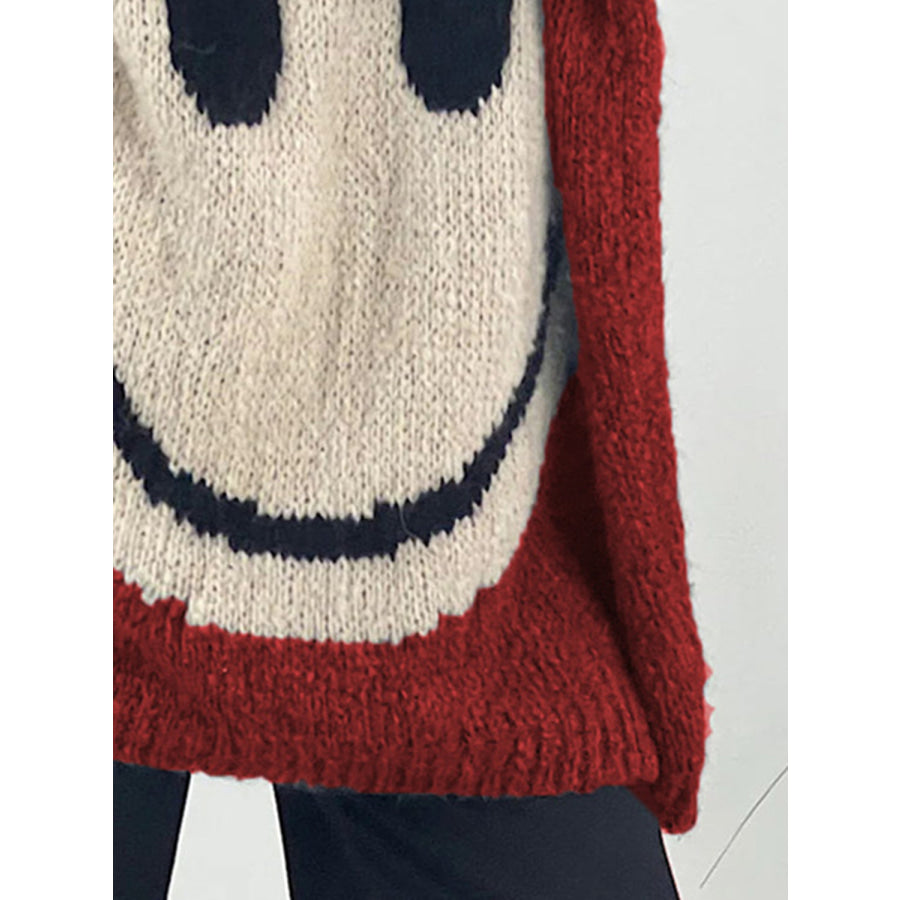 Smiling Face V-Neck Long Sleeve Sweater Apparel and Accessories