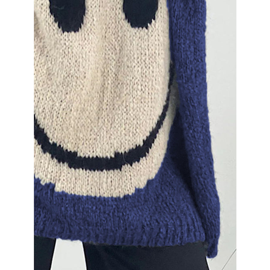 Smiling Face V-Neck Long Sleeve Sweater Apparel and Accessories