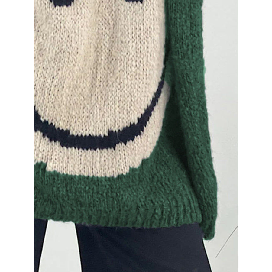 Smiling Face V-Neck Long Sleeve Sweater Apparel and Accessories