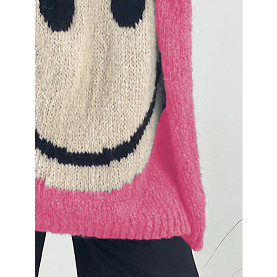 Smiling Face V-Neck Long Sleeve Sweater Apparel and Accessories