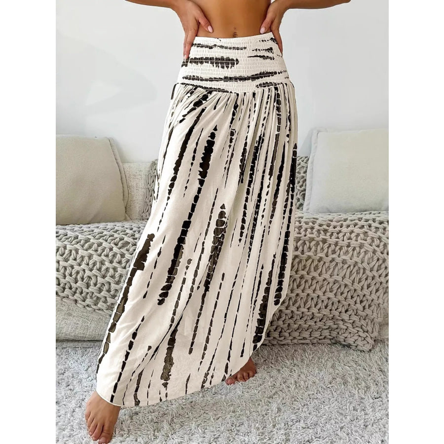Smocked Asymmetrical Hem Skirt Apparel and Accessories