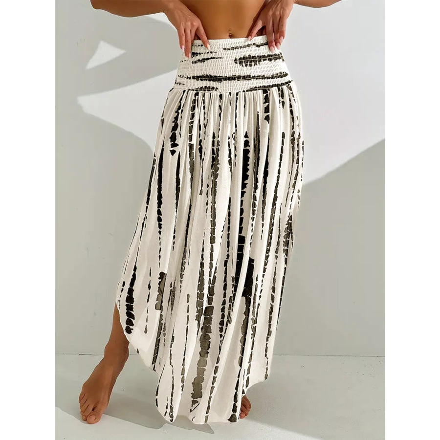 Smocked Asymmetrical Hem Skirt Apparel and Accessories