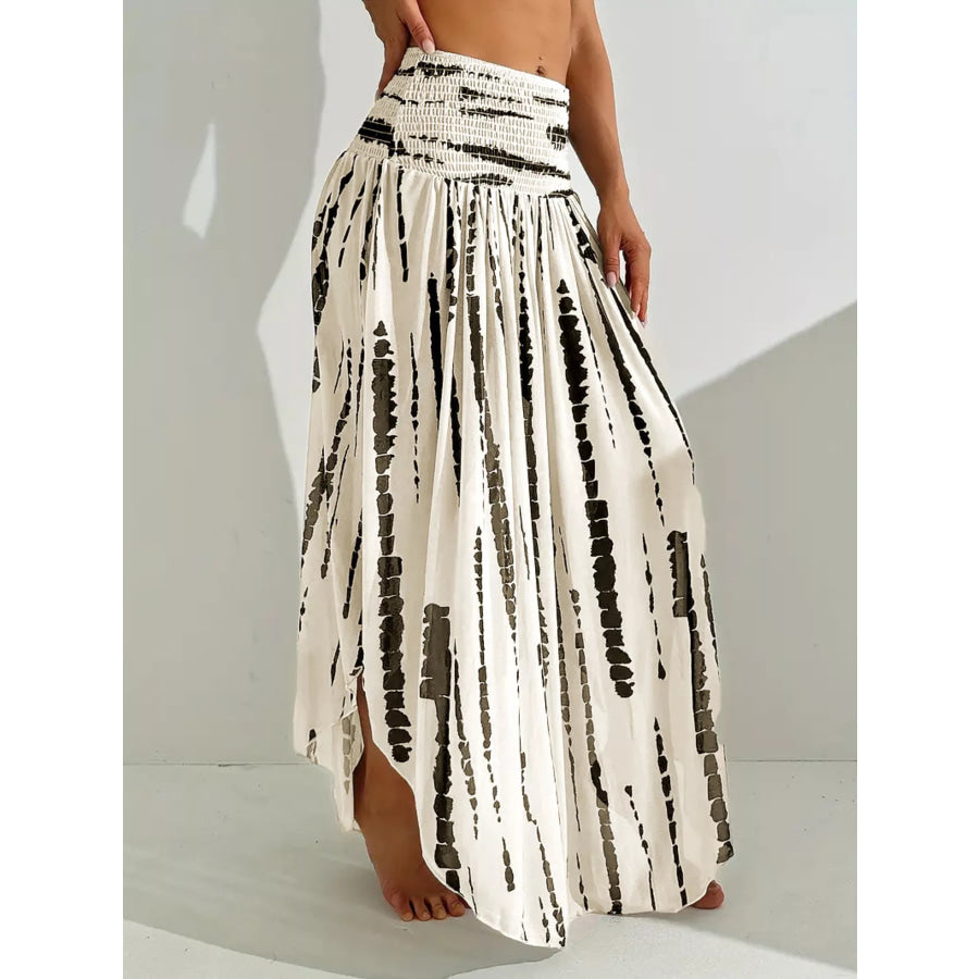 Smocked Asymmetrical Hem Skirt Beige / S Apparel and Accessories