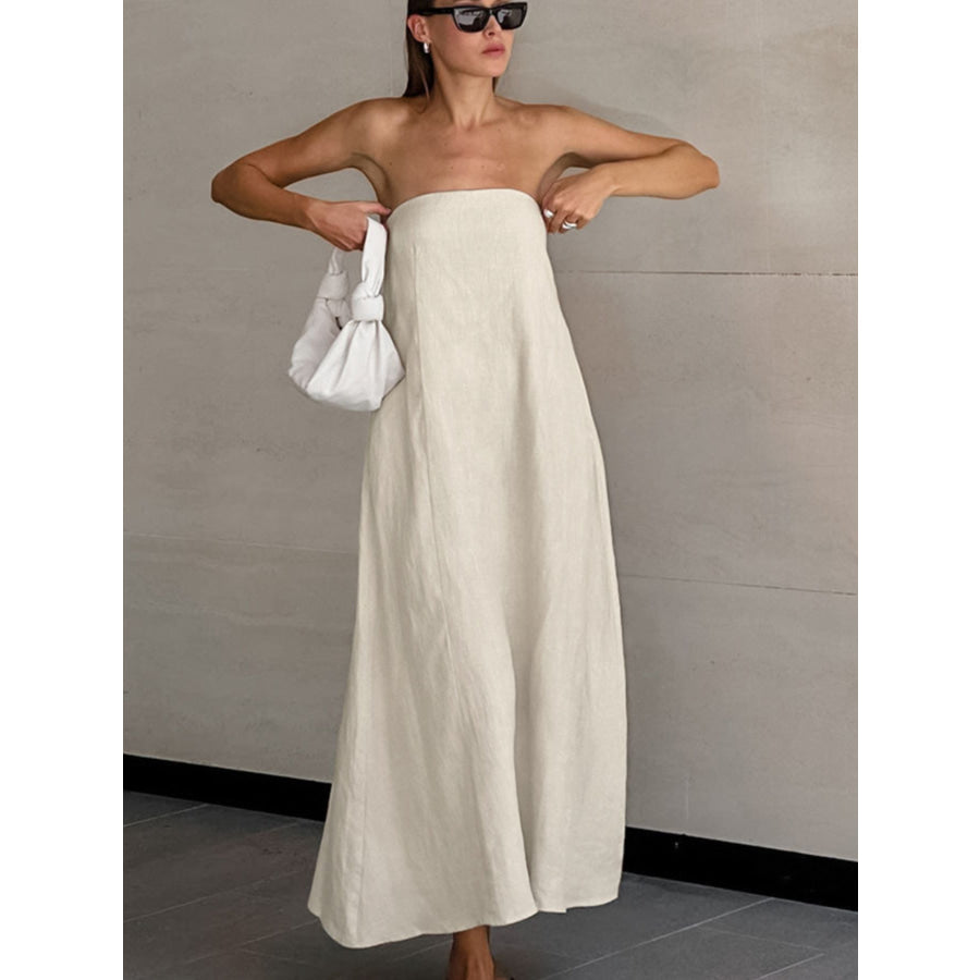 Smocked Back Tube Dress Beige / S Apparel and Accessories