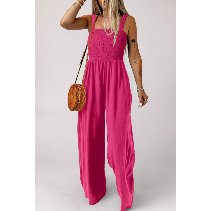 Smocked Bodice Wide Leg Jumpsuit Apparel and Accessories