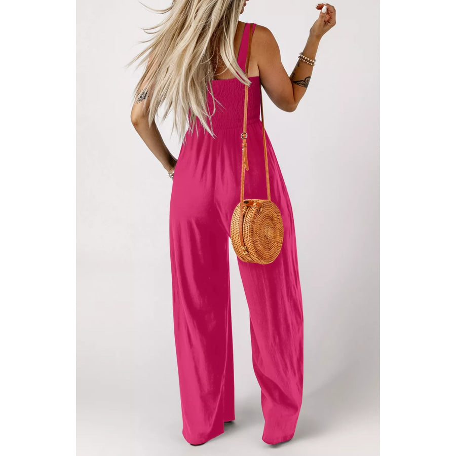 Smocked Bodice Wide Leg Jumpsuit Apparel and Accessories