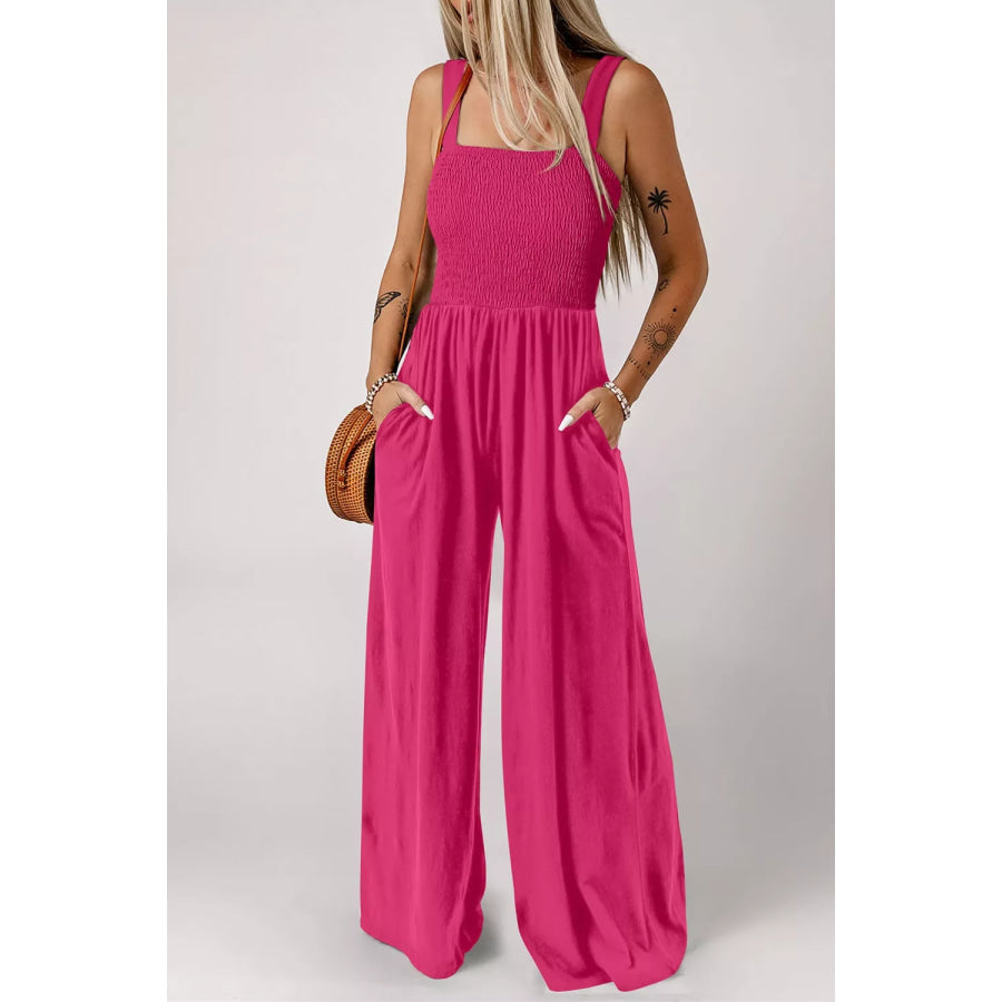 Smocked Bodice Wide Leg Jumpsuit Apparel and Accessories